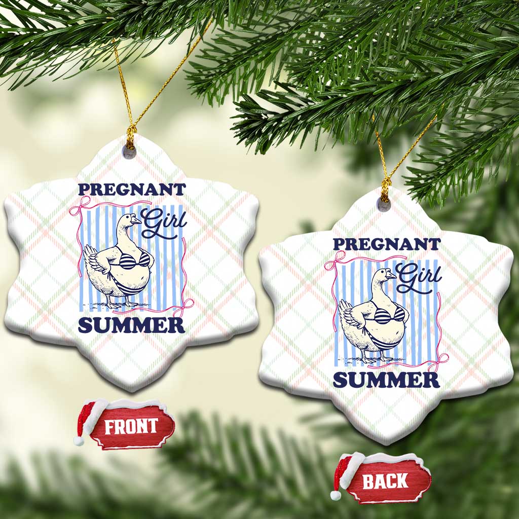 Pregnant Girl Summer Ceramic Ornament Striped Coquette Summer Goose Beach Pregnancy Announcement