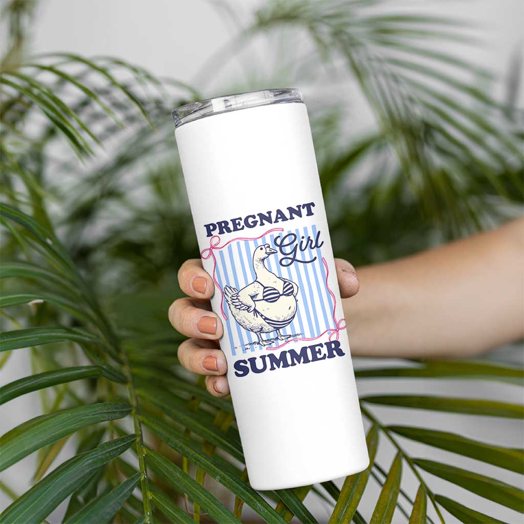 Pregnant Girl Summer Skinny Tumbler Striped Coquette Summer Goose Beach Pregnancy Announcement