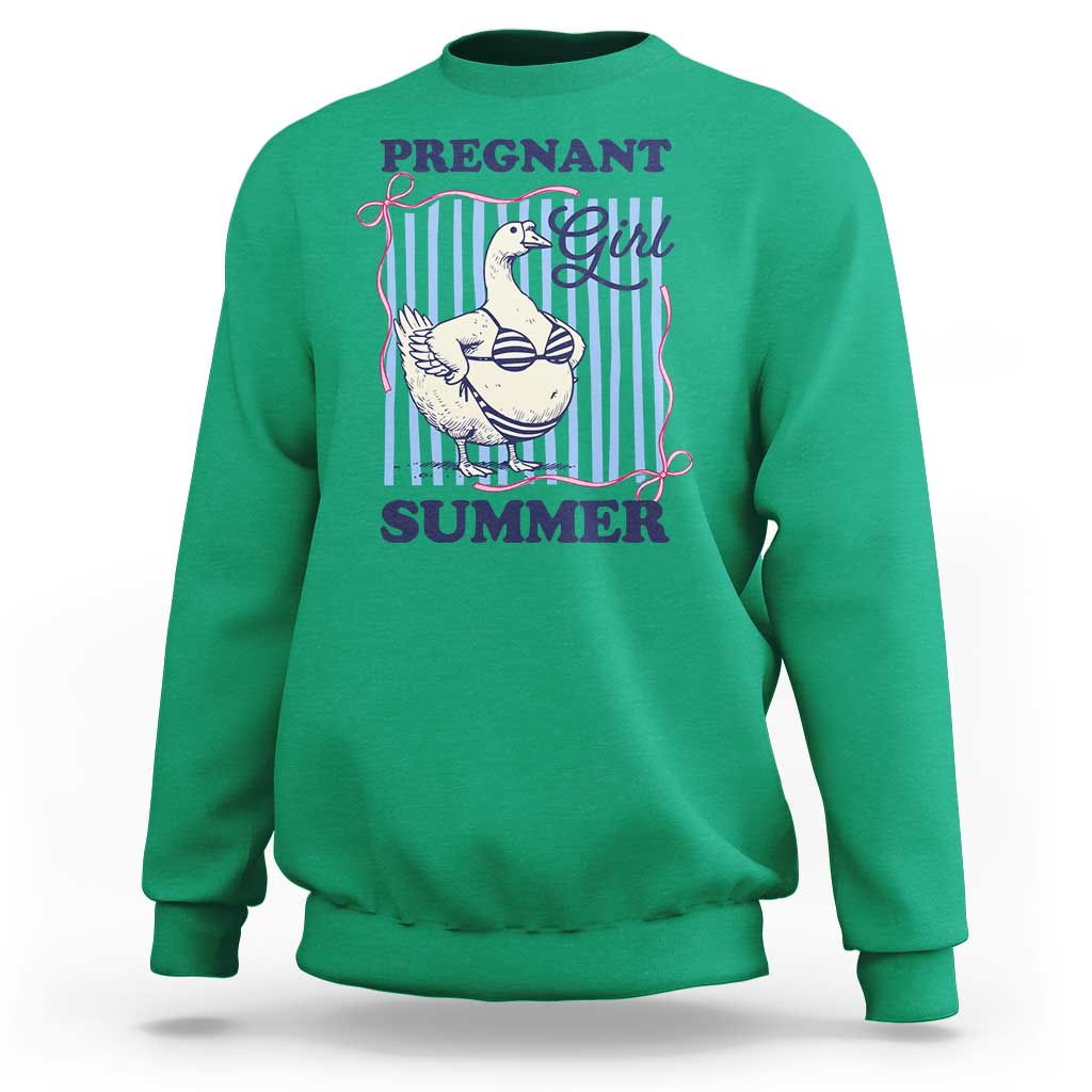 Pregnant Girl Summer Sweatshirt Striped Coquette Summer Goose Beach Pregnancy Announcement