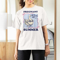 Pregnant Girl Summer T Shirt For Women Striped Coquette Summer Goose Beach Pregnancy Announcement