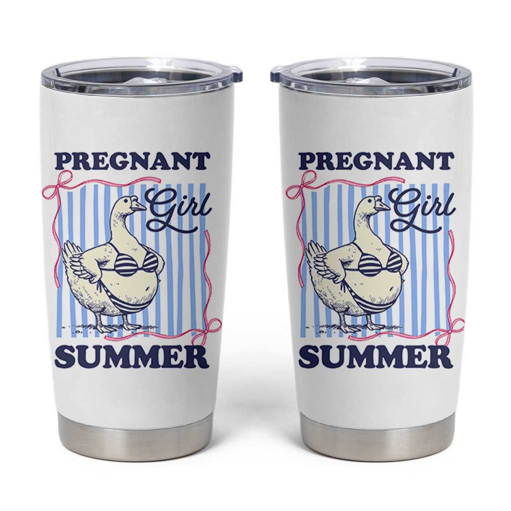 Pregnant Girl Summer Tumbler Cup Striped Coquette Summer Goose Beach Pregnancy Announcement