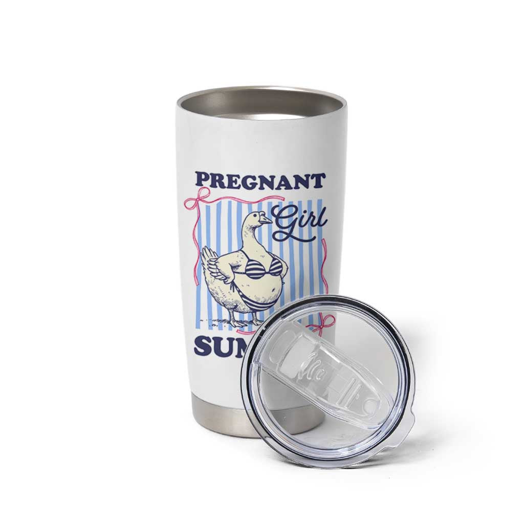 Pregnant Girl Summer Tumbler Cup Striped Coquette Summer Goose Beach Pregnancy Announcement
