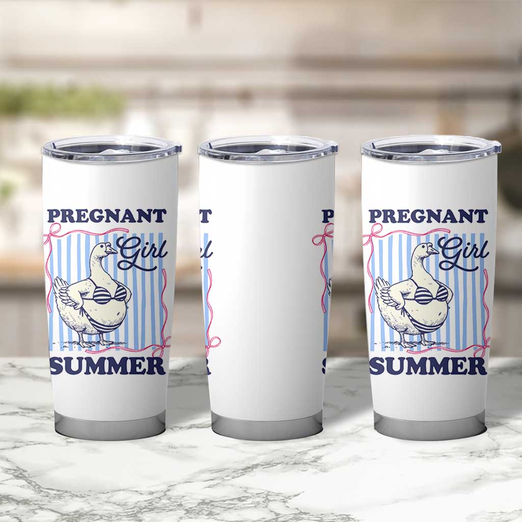 Pregnant Girl Summer Tumbler Cup Striped Coquette Summer Goose Beach Pregnancy Announcement