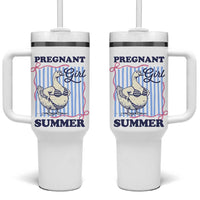 Pregnant Girl Summer Tumbler With Handle Striped Coquette Summer Goose Beach Pregnancy Announcement