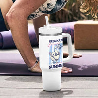 Pregnant Girl Summer Tumbler With Handle Striped Coquette Summer Goose Beach Pregnancy Announcement