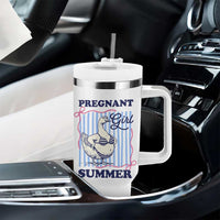 Pregnant Girl Summer Tumbler With Handle Striped Coquette Summer Goose Beach Pregnancy Announcement