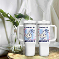 Pregnant Girl Summer Tumbler With Handle Striped Coquette Summer Goose Beach Pregnancy Announcement