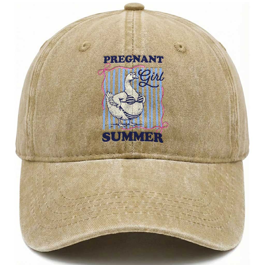 Pregnant Girl Summer Washed Cotton Baseball Cap Striped Coquette Summer Goose Beach Pregnancy Announcement
