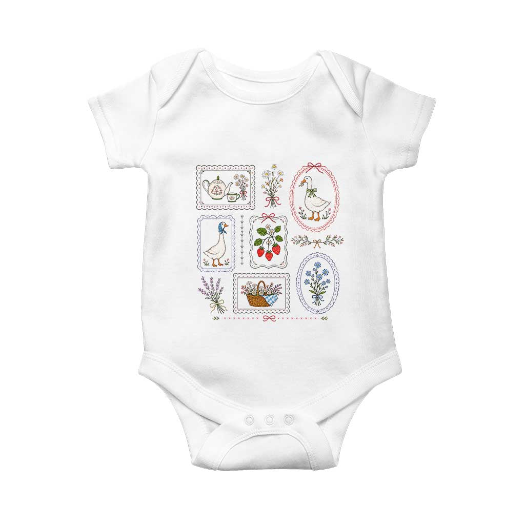 Cottagecore Goose Baby Onesie Strawberry Gardening Summer Spring