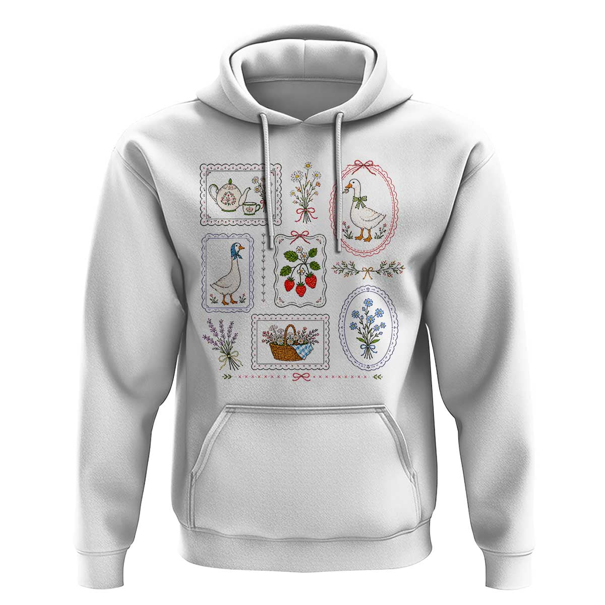 Cottagecore Goose Hoodie Strawberry Gardening Summer Spring