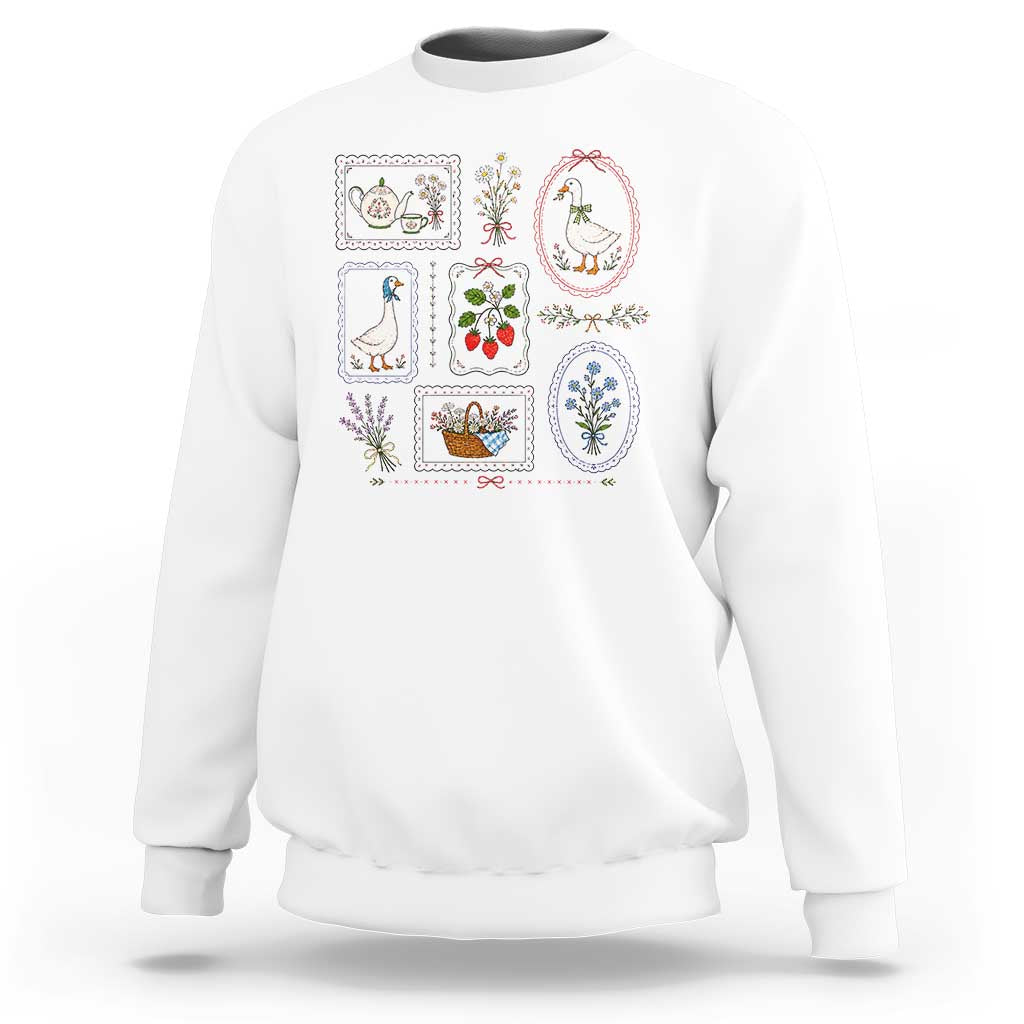 Cottagecore Goose Sweatshirt Strawberry Gardening Summer Spring
