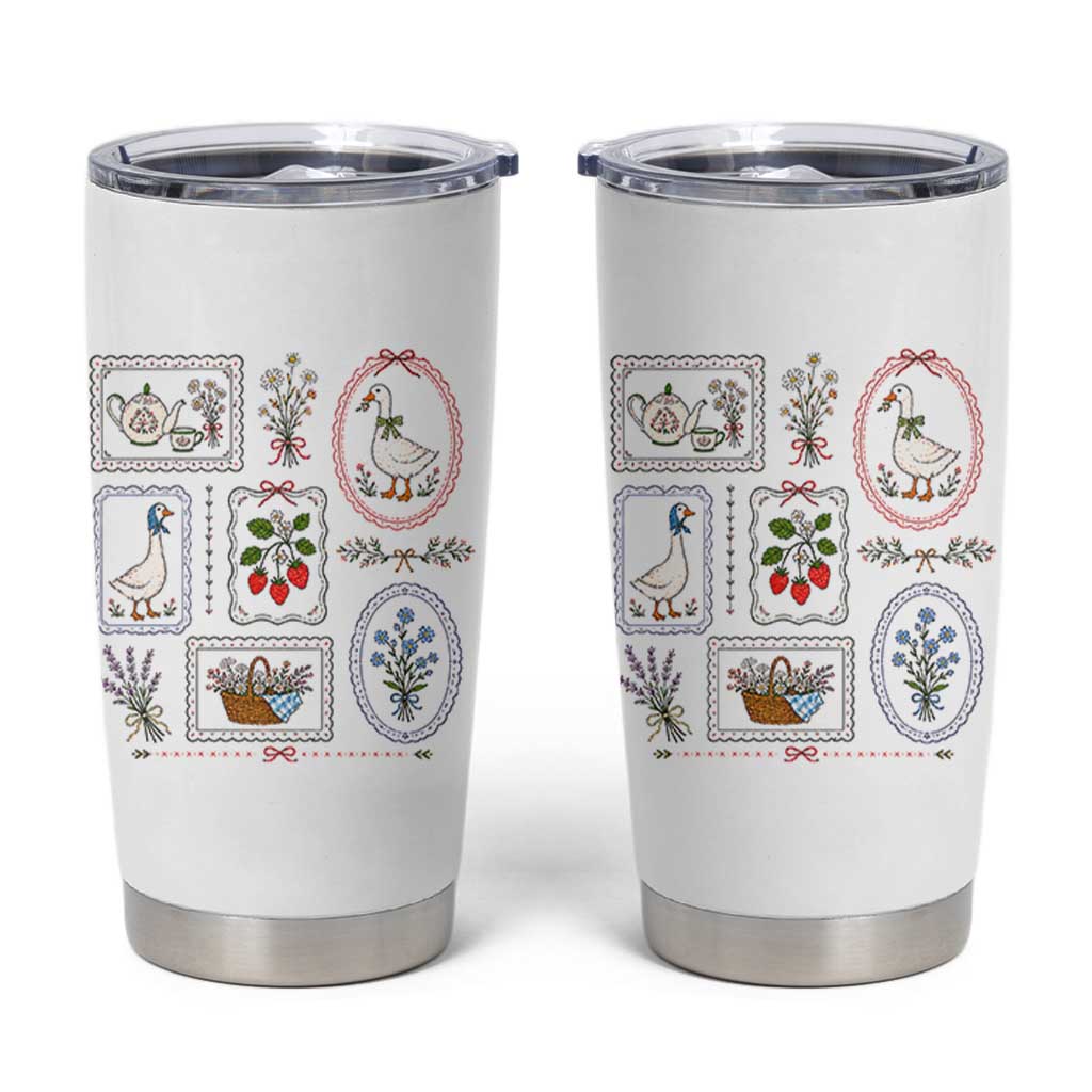 Cottagecore Goose Tumbler Cup Strawberry Gardening Summer Spring
