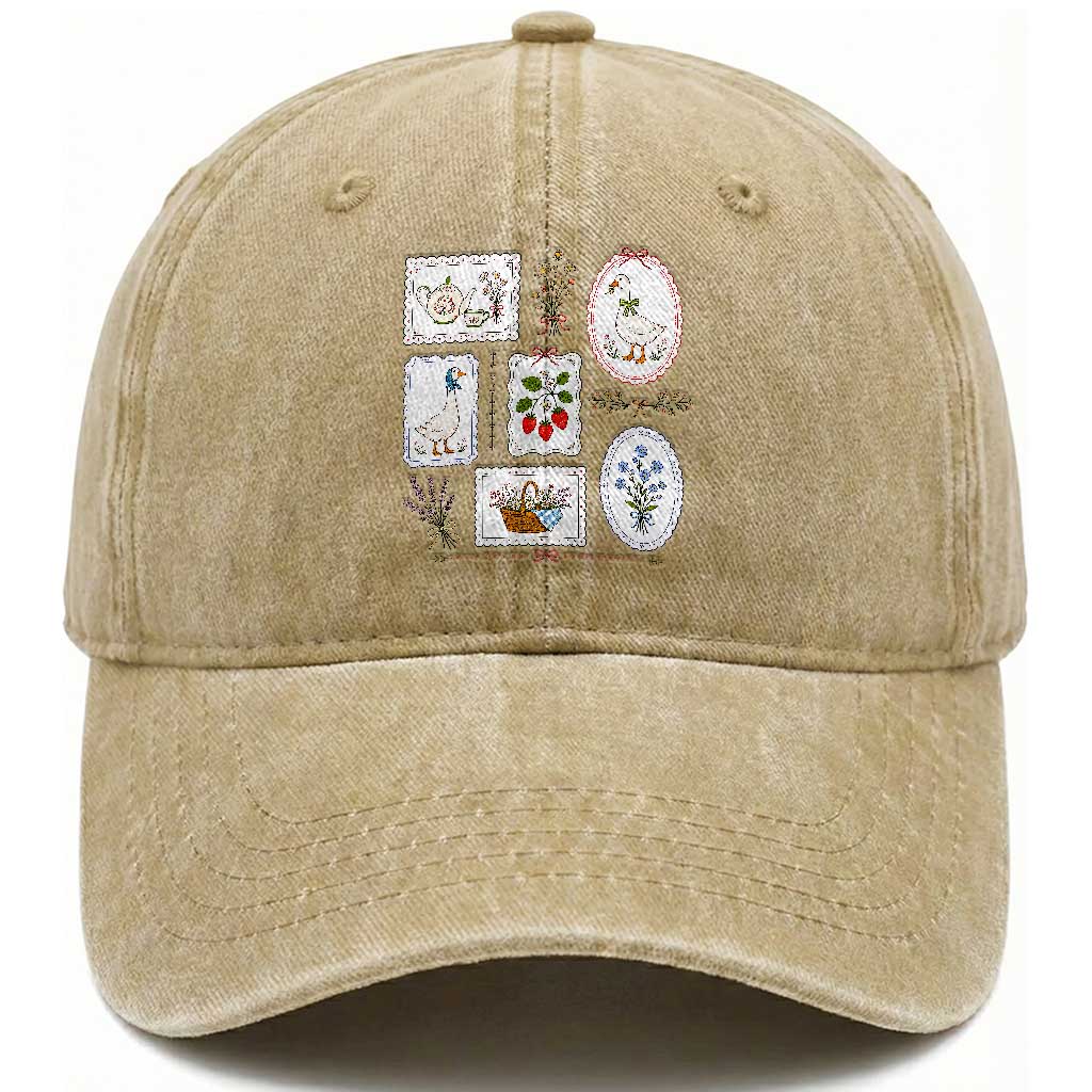 Cottagecore Goose Washed Cotton Baseball Cap Strawberry Gardening Summer Spring