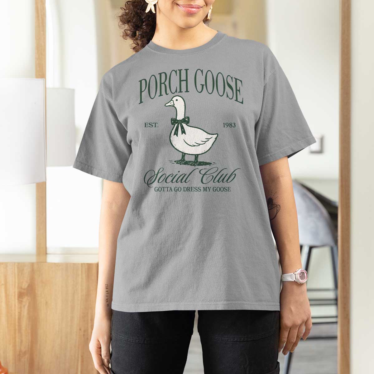Porch Goose T Shirt For Women Cute Garden Club Vibes Moms Grandmas