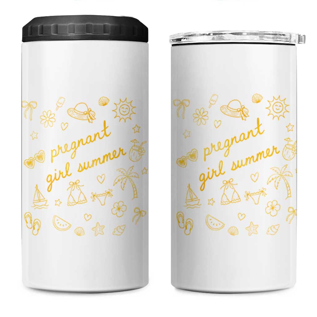 Pregnant Girl Summer 4 in 1 Can Cooler Tumbler Cute Beach Summer Pregnancy Announcement Baby Shower