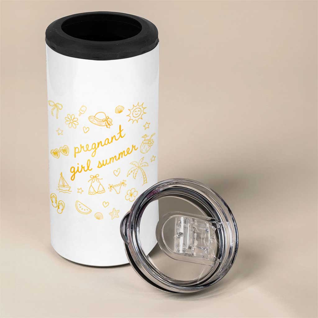Pregnant Girl Summer 4 in 1 Can Cooler Tumbler Cute Beach Summer Pregnancy Announcement Baby Shower