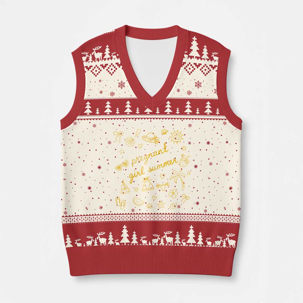 Pregnant Girl Summer V-Neck Knit Sweater Vest Cute Beach Summer Pregnancy Announcement Baby Shower