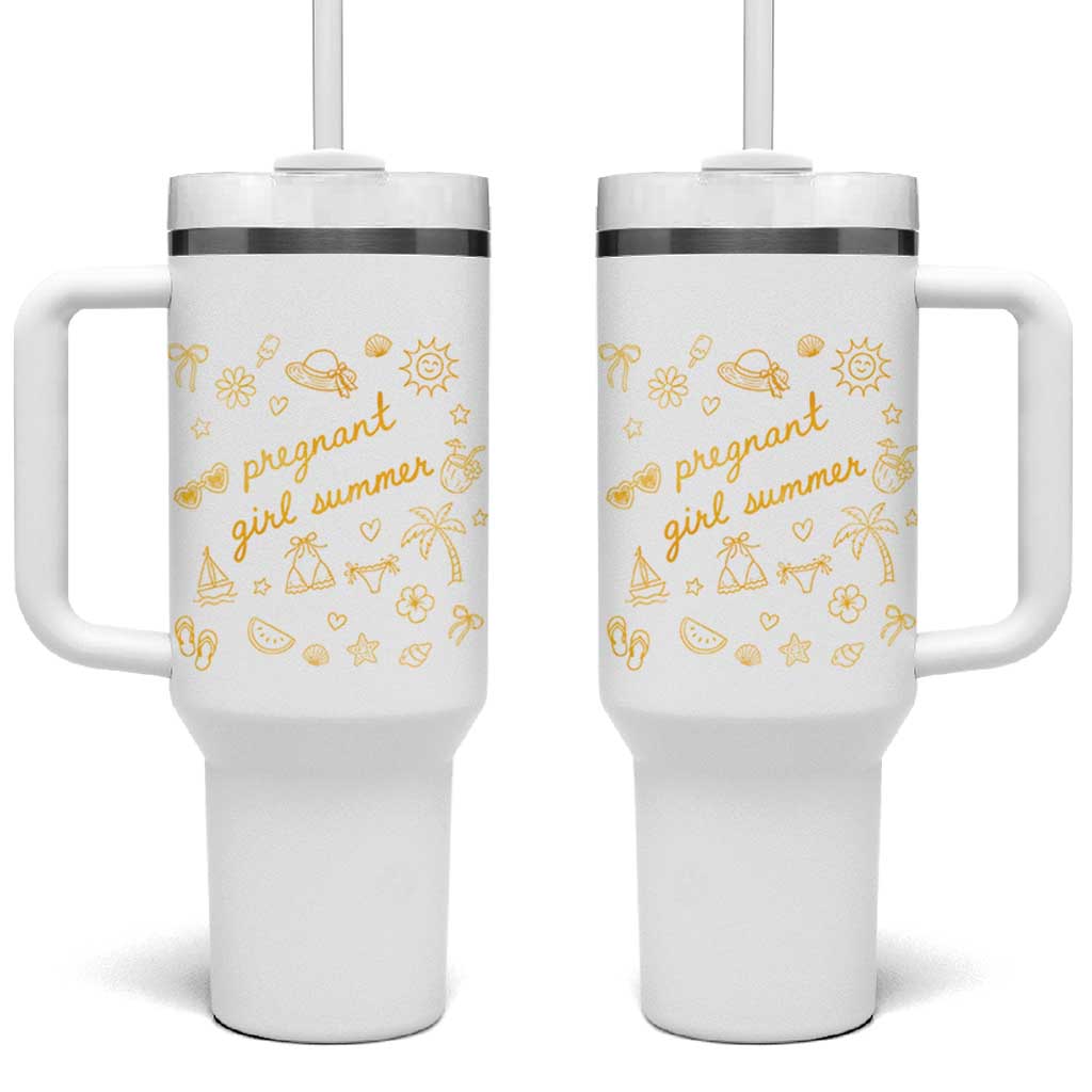 Pregnant Girl Summer Tumbler With Handle Cute Beach Summer Pregnancy Announcement Baby Shower
