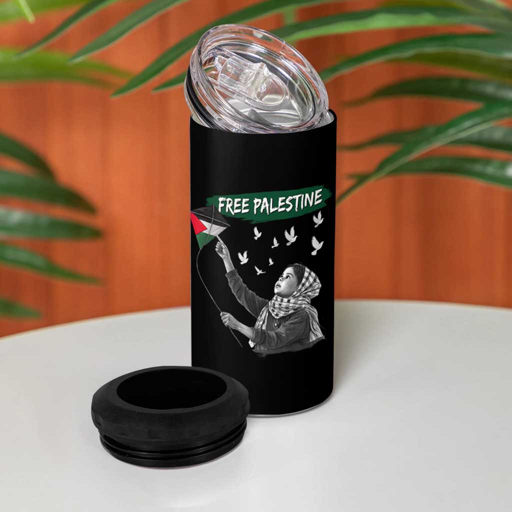 Free Palestine 4 in 1 Can Cooler Tumbler Gaza Palestinian Flag - Wonder Print Shop