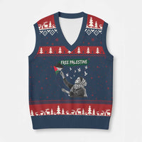 Free Palestine V-Neck Knit Sweater Vest Gaza Palestinian Flag - Wonder Print Shop