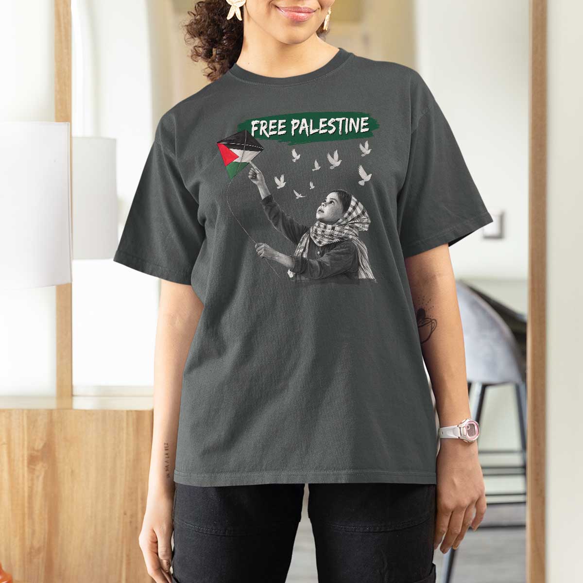 Free Palestine T Shirt For Women Gaza Palestinian Flag - Wonder Print Shop
