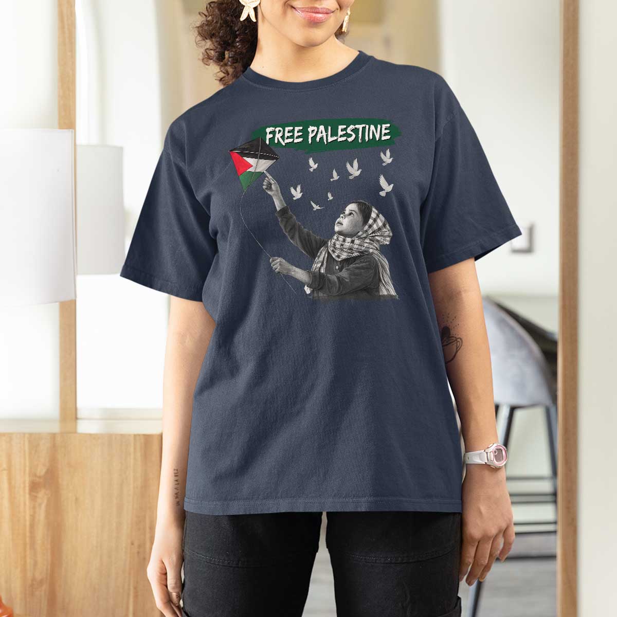 Free Palestine T Shirt For Women Gaza Palestinian Flag - Wonder Print Shop
