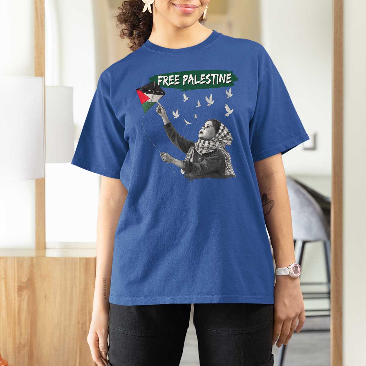 Free Palestine T Shirt For Women Gaza Palestinian Flag - Wonder Print Shop