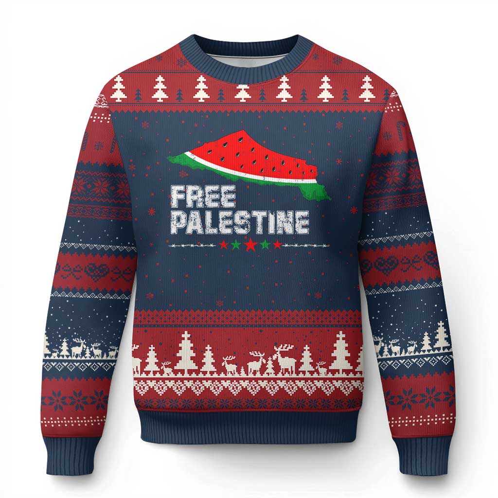 Free Palestine Ugly Christmas Sweater Watermelon Map - Wonder Print Shop
