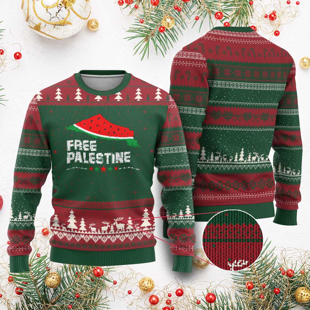 Free Palestine Ugly Christmas Sweater Watermelon Map - Wonder Print Shop