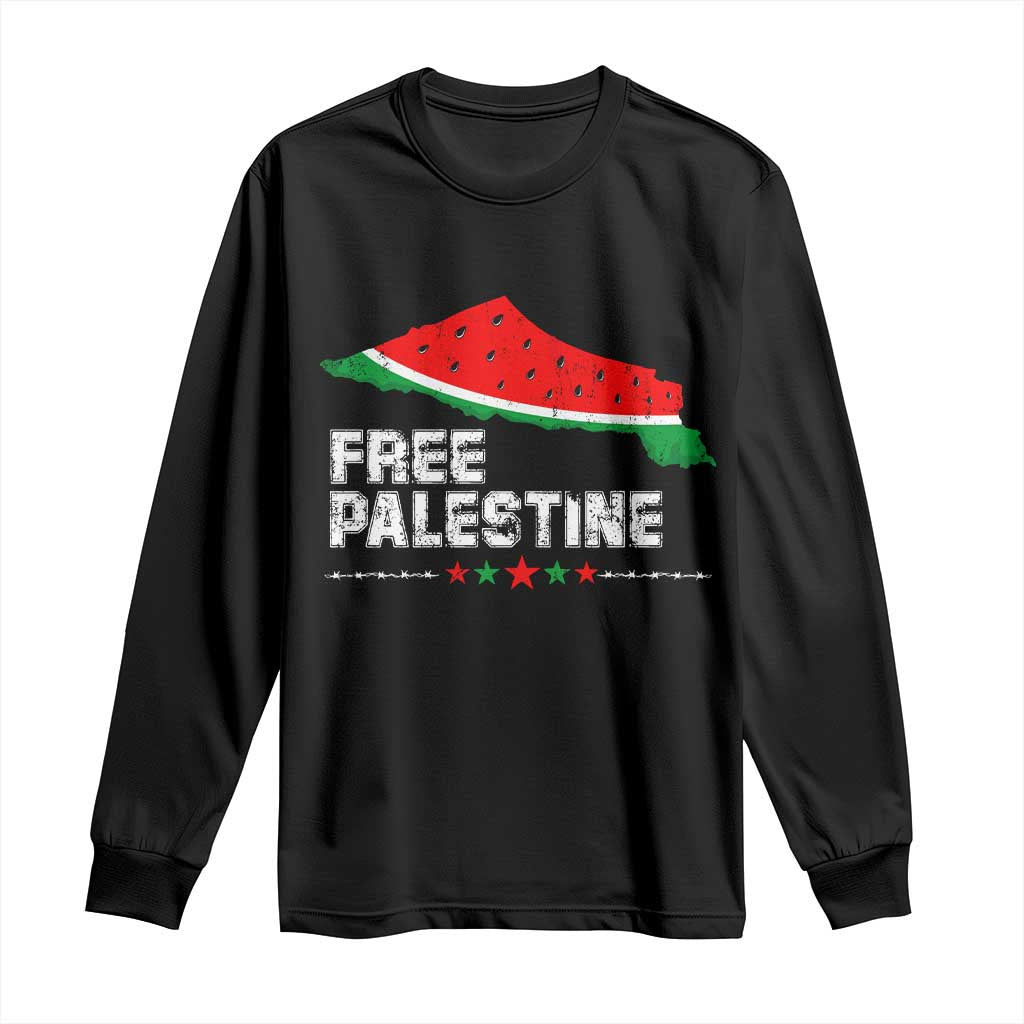 Free Palestine Long Sleeve Shirt Watermelon Map - Wonder Print Shop