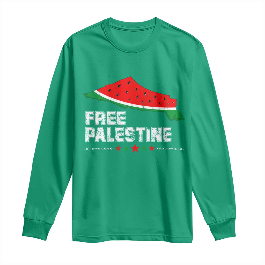 Free Palestine Long Sleeve Shirt Watermelon Map - Wonder Print Shop