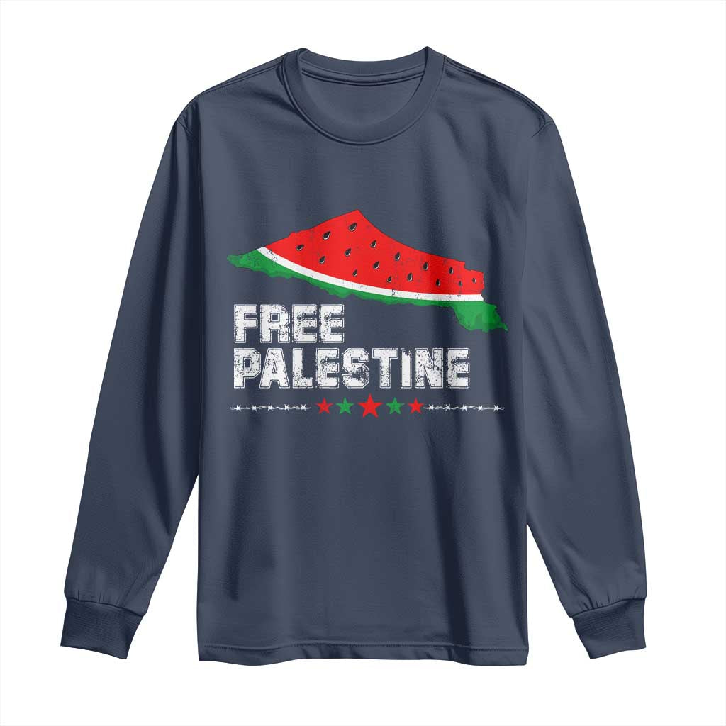 Free Palestine Long Sleeve Shirt Watermelon Map - Wonder Print Shop