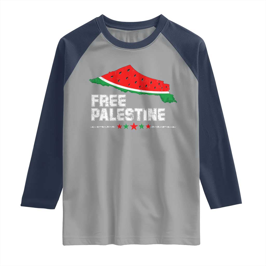 Free Palestine Raglan Shirt Watermelon Map - Wonder Print Shop