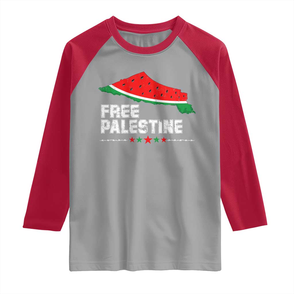 Free Palestine Raglan Shirt Watermelon Map - Wonder Print Shop