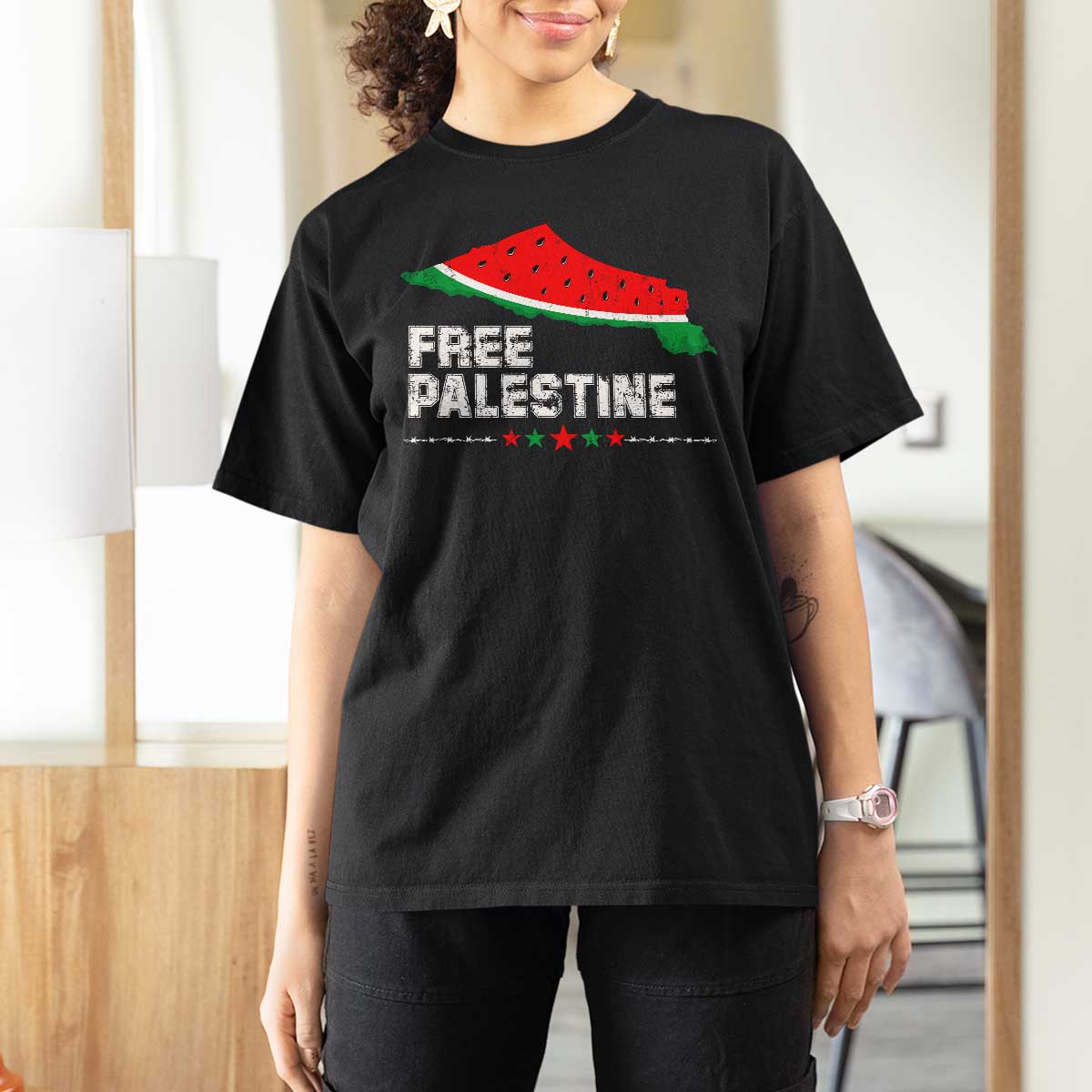 Free Palestine T Shirt For Women Watermelon Map - Wonder Print Shop