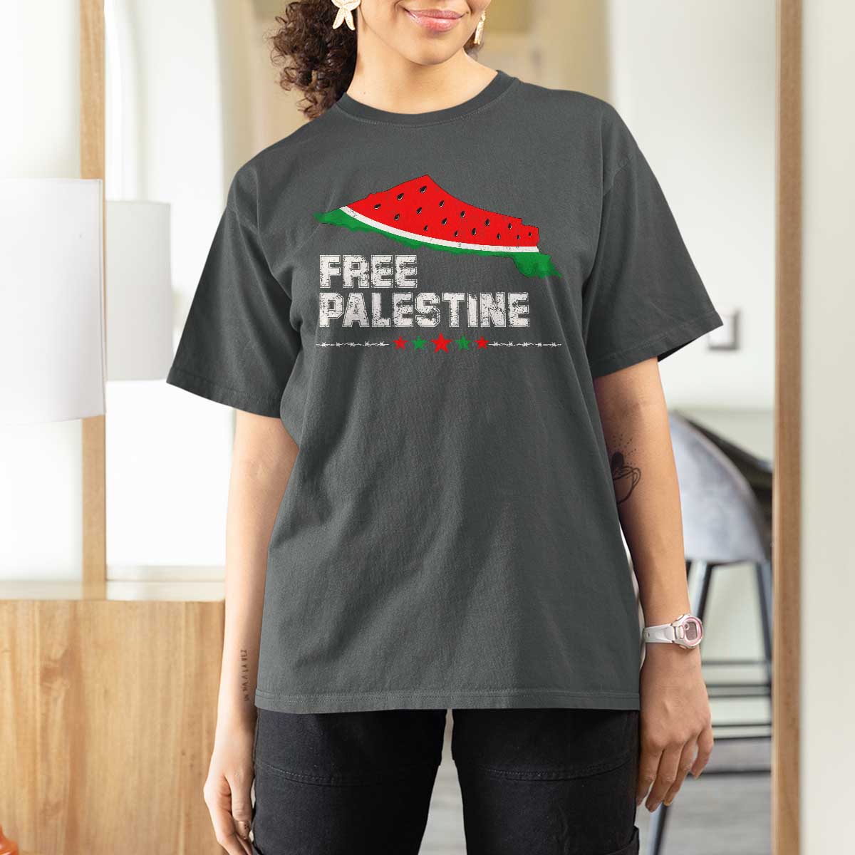Free Palestine T Shirt For Women Watermelon Map - Wonder Print Shop