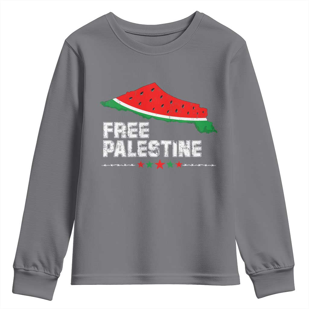 Free Palestine Youth Sweatshirt Watermelon Map - Wonder Print Shop