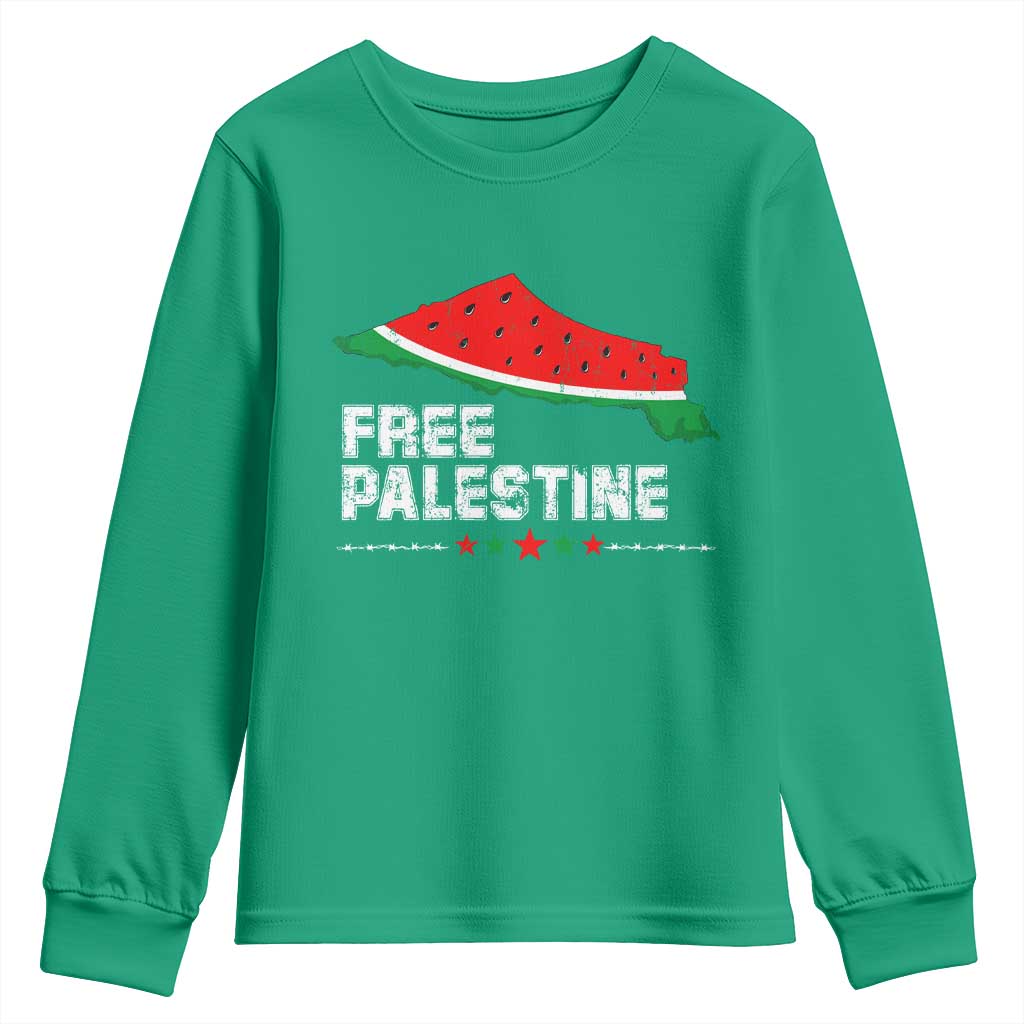 Free Palestine Youth Sweatshirt Watermelon Map - Wonder Print Shop