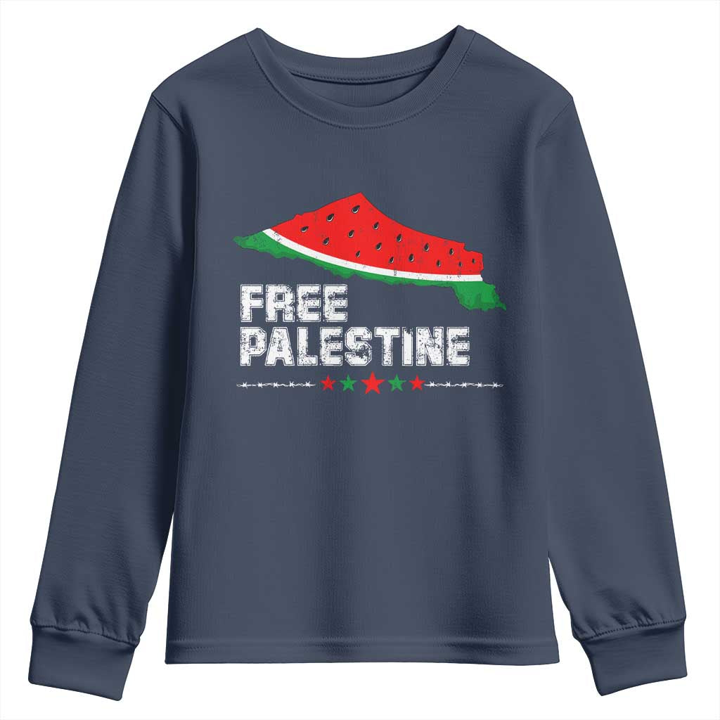 Free Palestine Youth Sweatshirt Watermelon Map - Wonder Print Shop