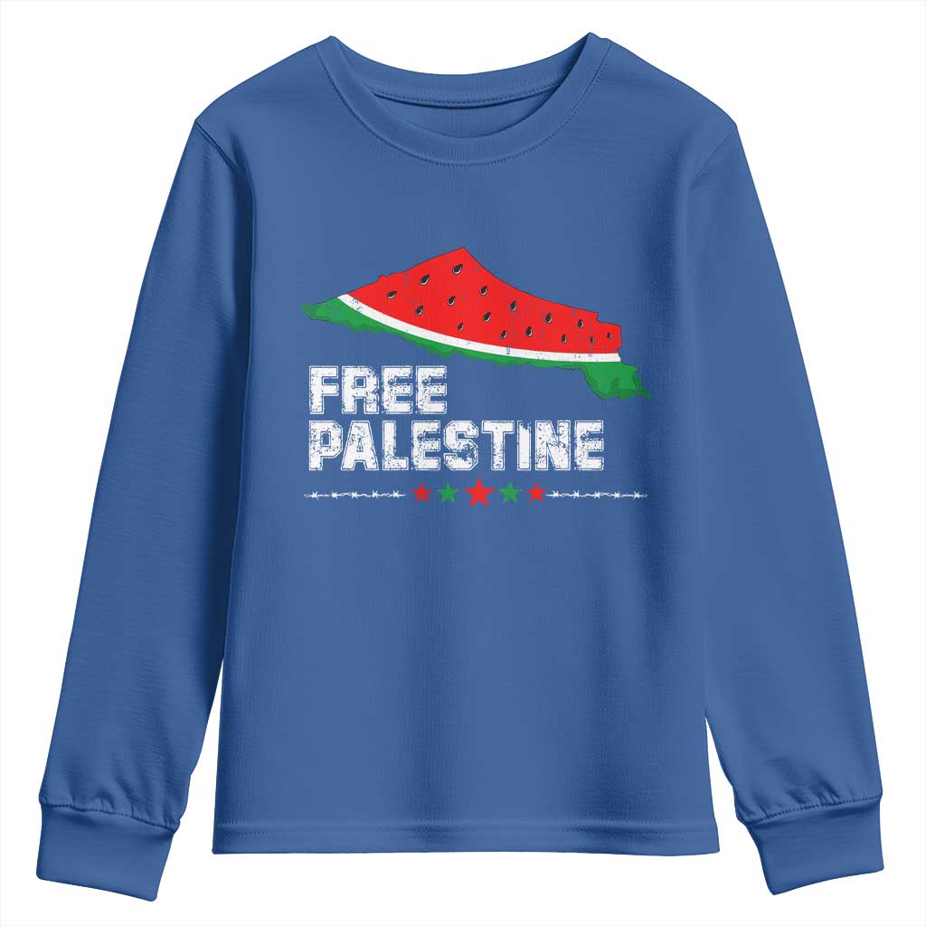 Free Palestine Youth Sweatshirt Watermelon Map - Wonder Print Shop