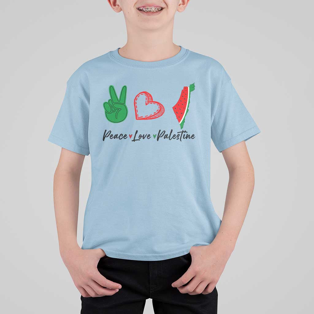 Peace Love Palestine T Shirt For Kid Gaza Palestinian Flag - Wonder Print Shop