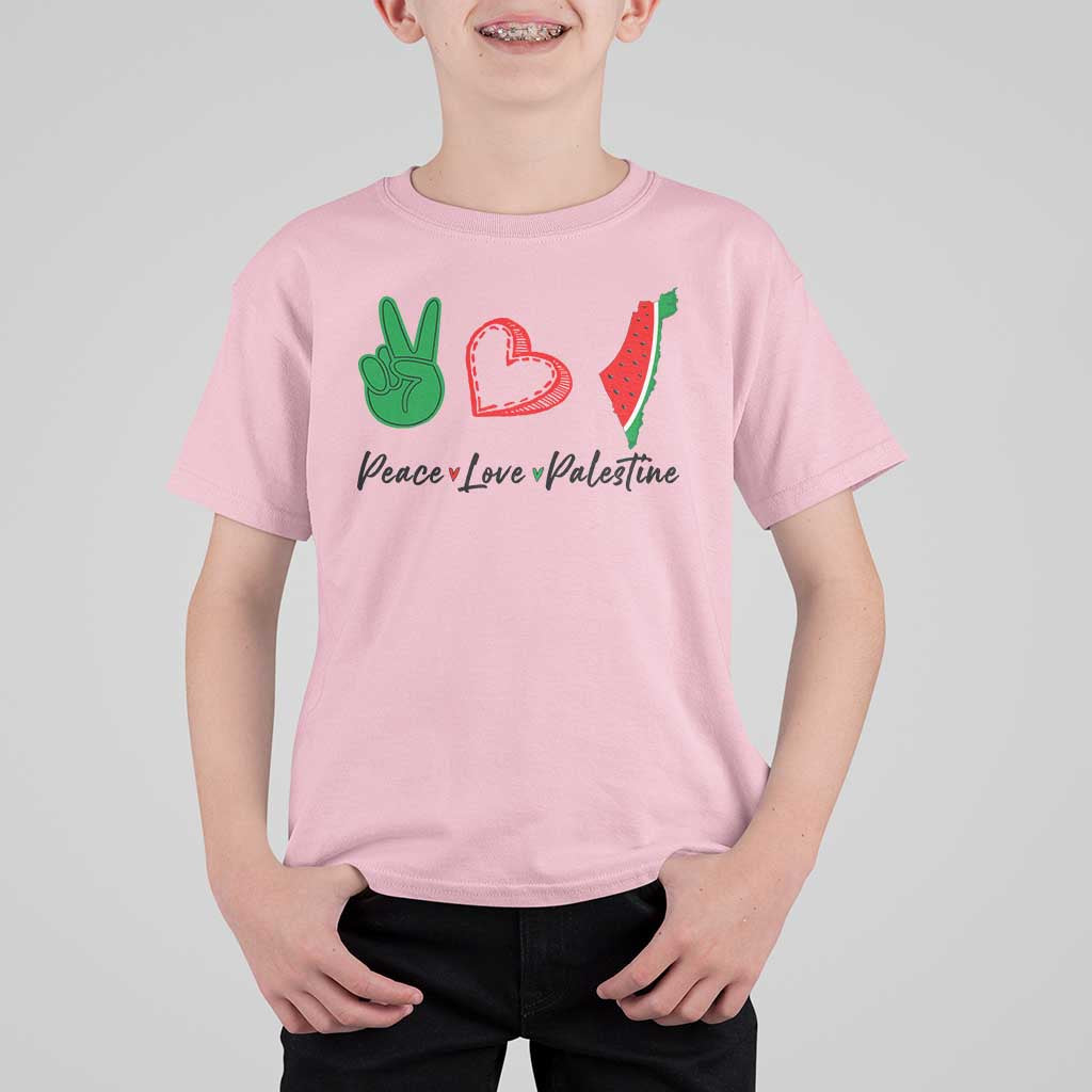 Peace Love Palestine T Shirt For Kid Gaza Palestinian Flag - Wonder Print Shop