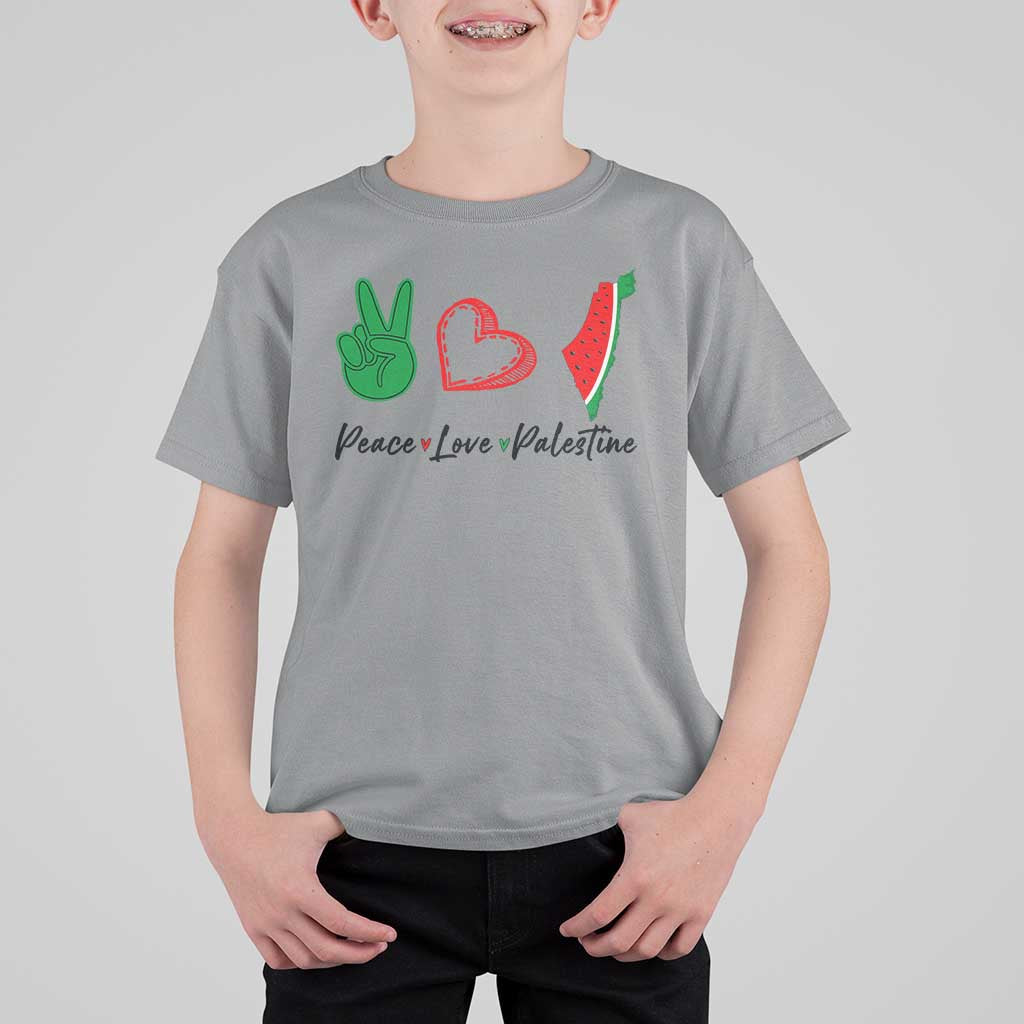 Peace Love Palestine T Shirt For Kid Gaza Palestinian Flag - Wonder Print Shop