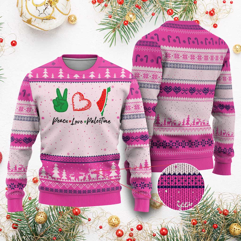 Peace Love Palestine Ugly Christmas Sweater Gaza Palestinian Flag - Wonder Print Shop
