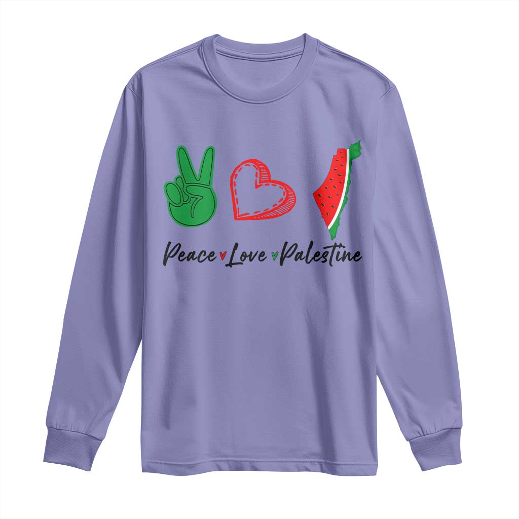 Peace Love Palestine Long Sleeve Shirt Gaza Palestinian Flag - Wonder Print Shop