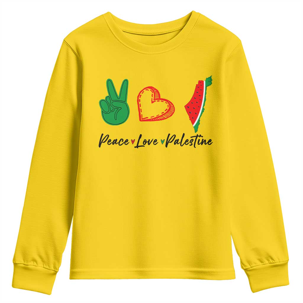 Peace Love Palestine Youth Sweatshirt Gaza Palestinian Flag - Wonder Print Shop