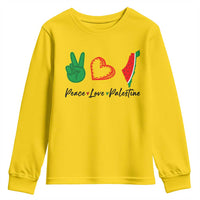 Peace Love Palestine Youth Sweatshirt Gaza Palestinian Flag - Wonder Print Shop