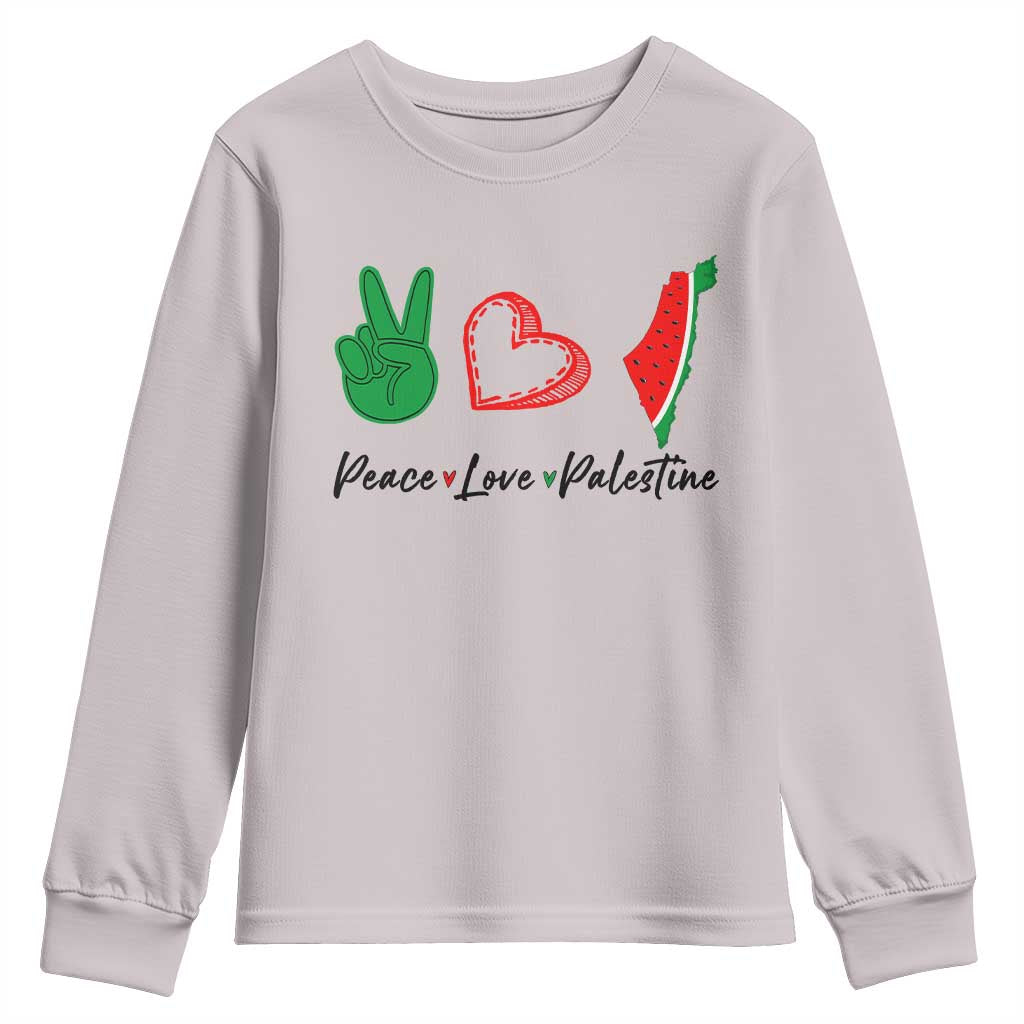Peace Love Palestine Youth Sweatshirt Gaza Palestinian Flag - Wonder Print Shop