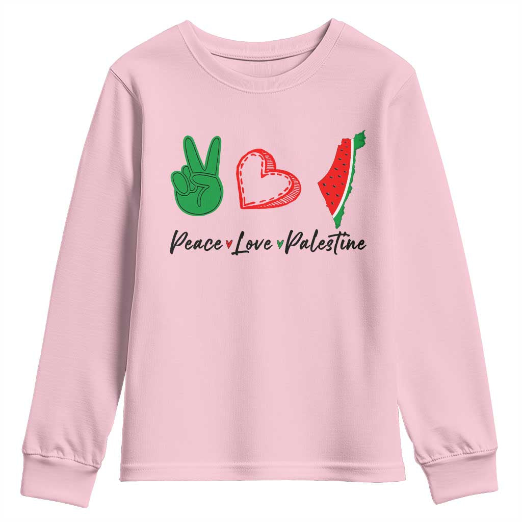 Peace Love Palestine Youth Sweatshirt Gaza Palestinian Flag - Wonder Print Shop