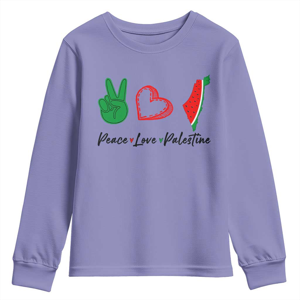 Peace Love Palestine Youth Sweatshirt Gaza Palestinian Flag - Wonder Print Shop